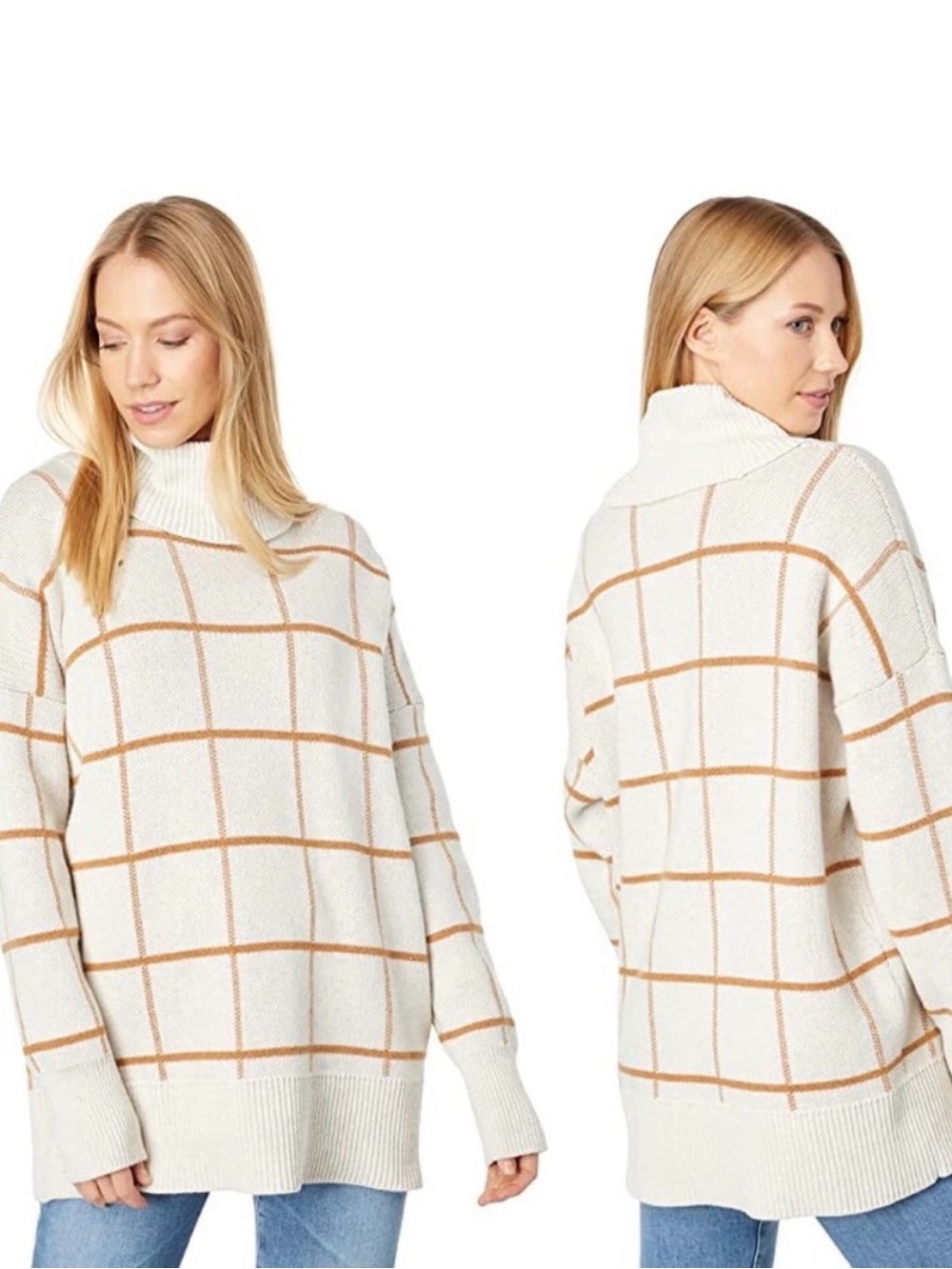Madewell Cream Windowpane Turtleneck Sweater